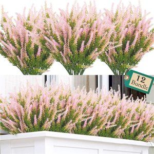 12 Bundles Outdoor Artificial Lavender Flowers (Pink)